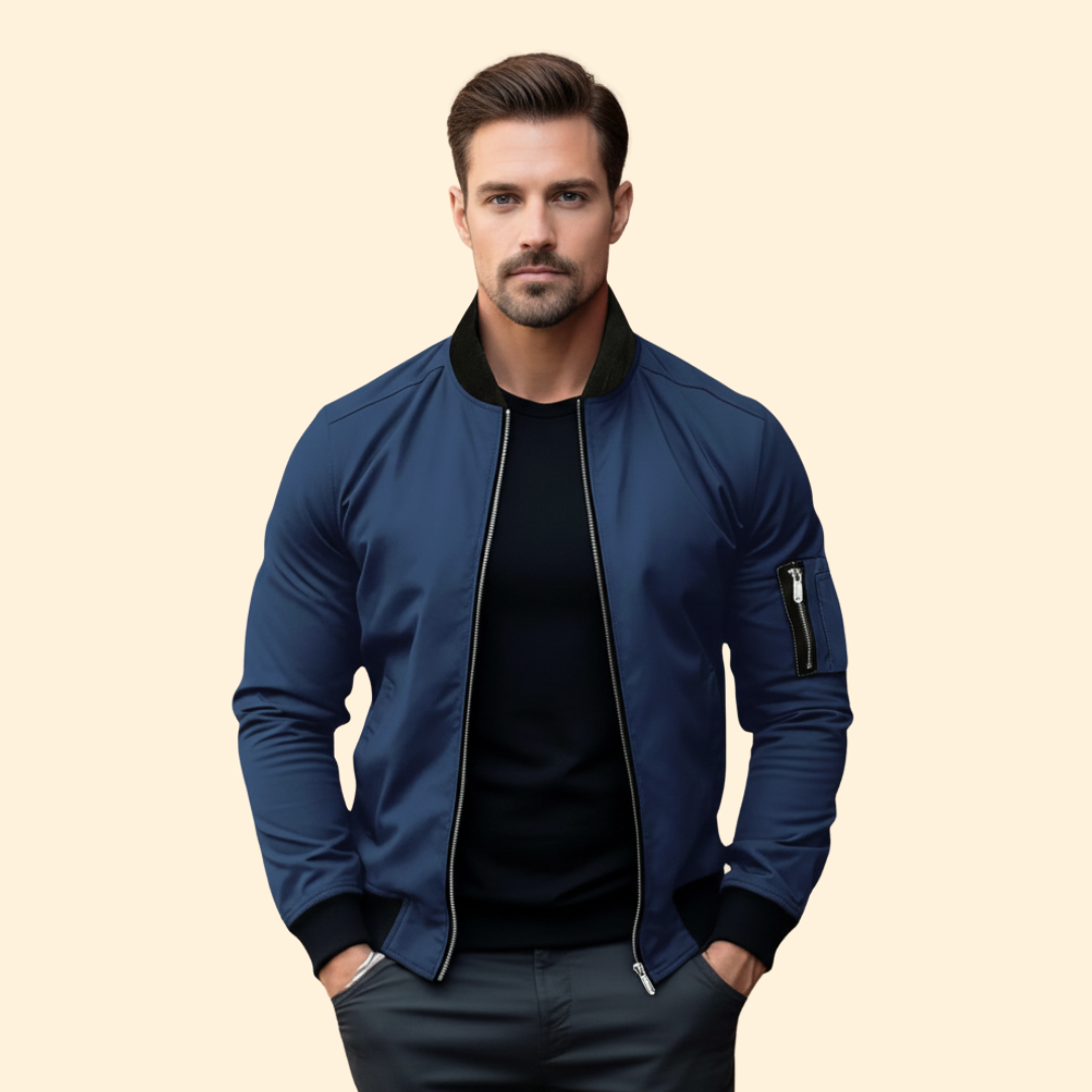 Men’s Bomber Jacket with Ribbed Trim Design