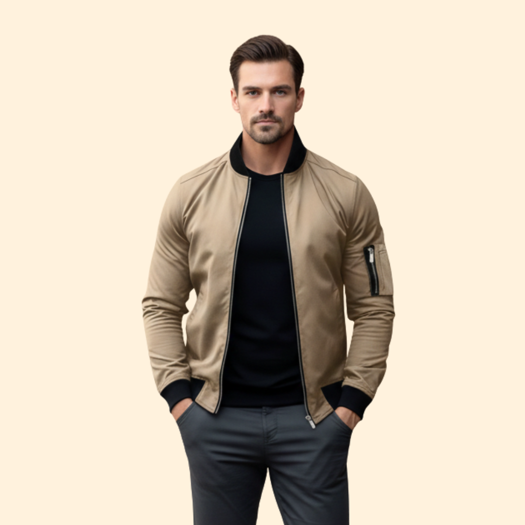 Men’s Bomber Jacket with Ribbed Trim Design