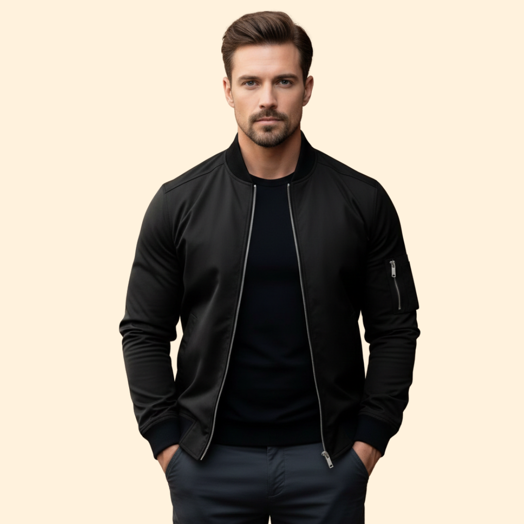Men’s Bomber Jacket with Ribbed Trim Design