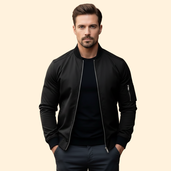 Men’s Bomber Jacket with Ribbed Trim Design