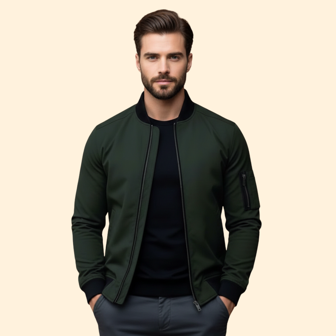 Men’s Bomber Jacket with Ribbed Trim Design