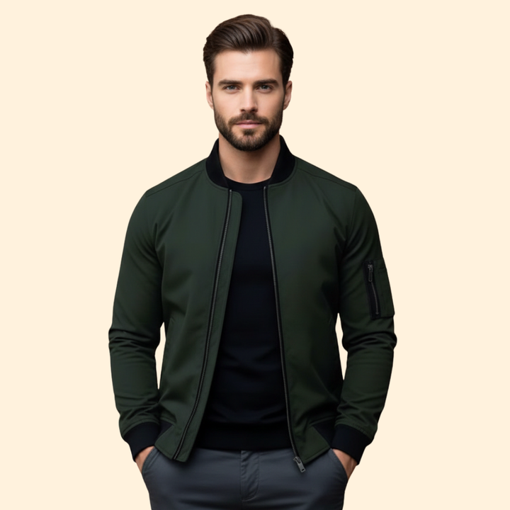 Men’s Bomber Jacket with Ribbed Trim Design