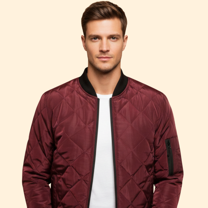 Men’s Diamond-Quilted Jacket with Front Zipper