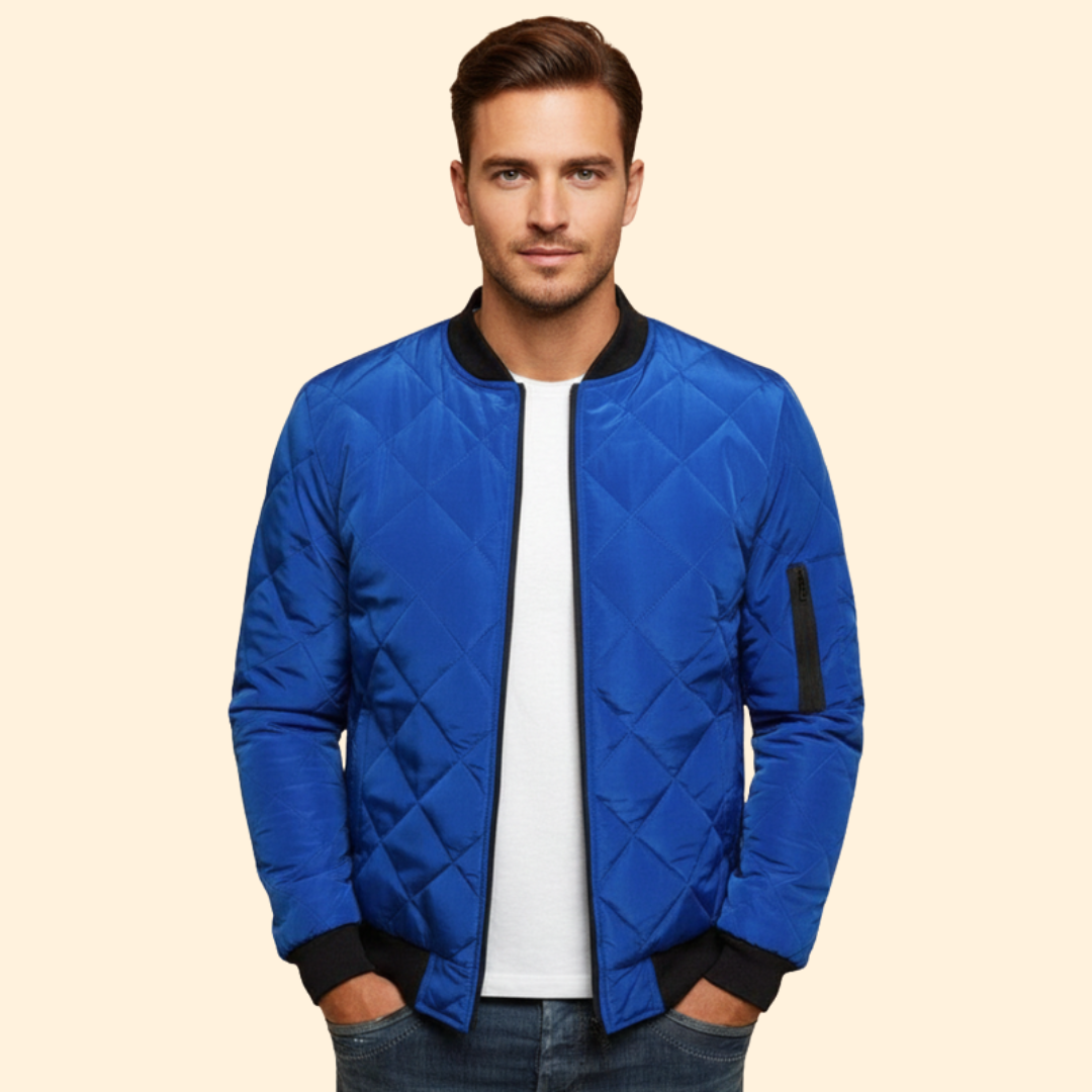 Men’s Diamond-Quilted Jacket with Front Zipper