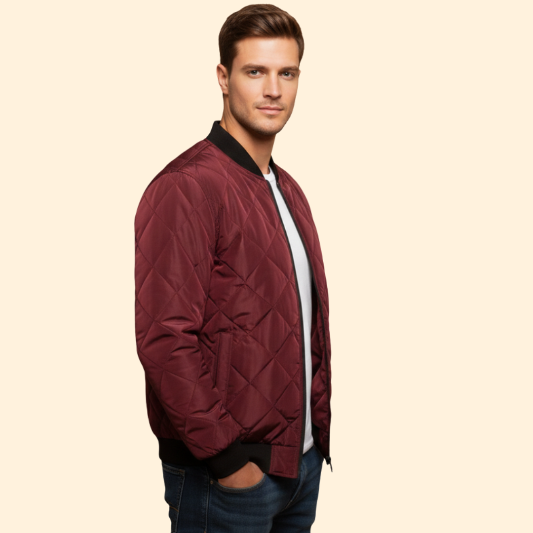 Men’s Diamond-Quilted Jacket with Front Zipper