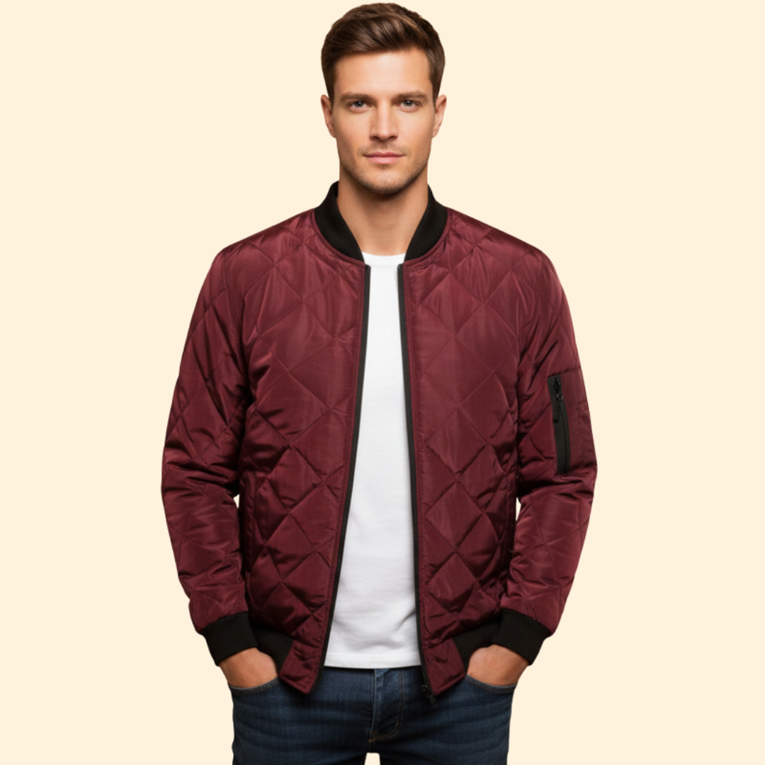 Men’s Diamond-Quilted Jacket with Front Zipper