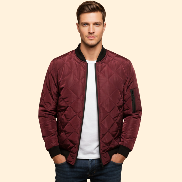 Men’s Diamond-Quilted Jacket with Front Zipper