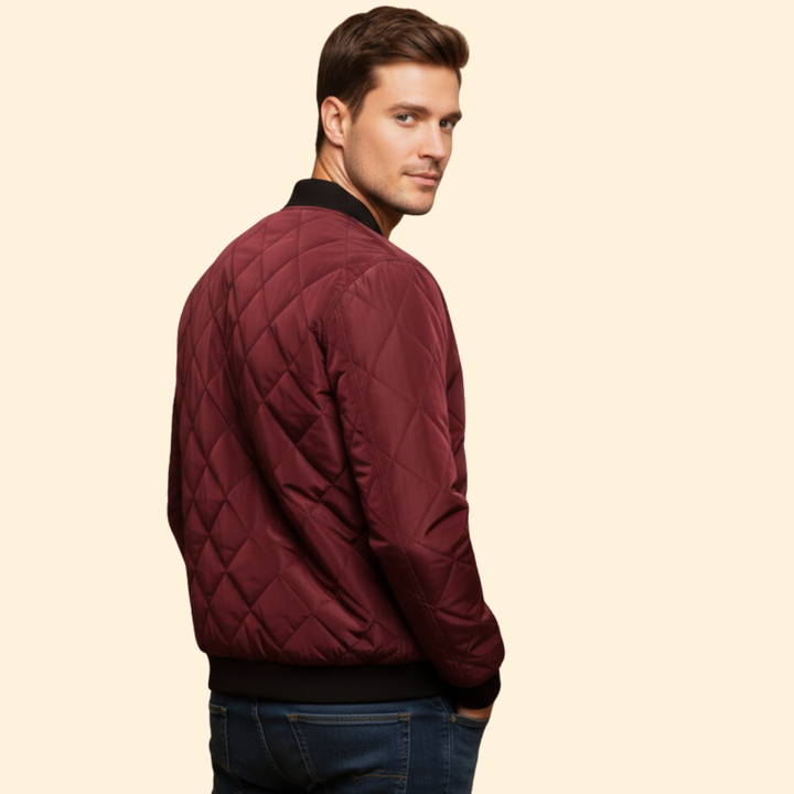 Men’s Diamond-Quilted Jacket with Front Zipper