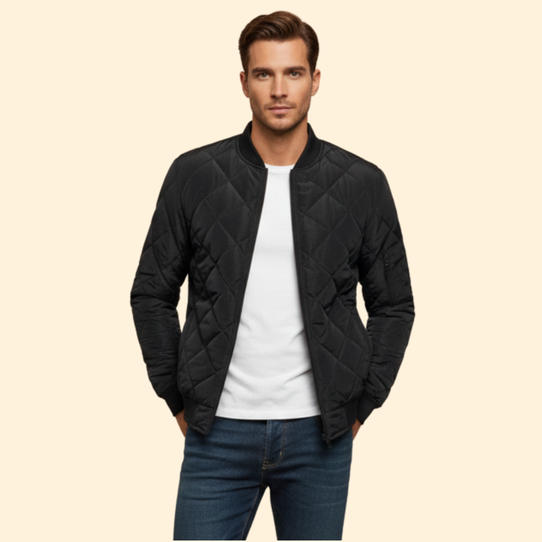 Men’s Diamond-Quilted Jacket with Front Zipper