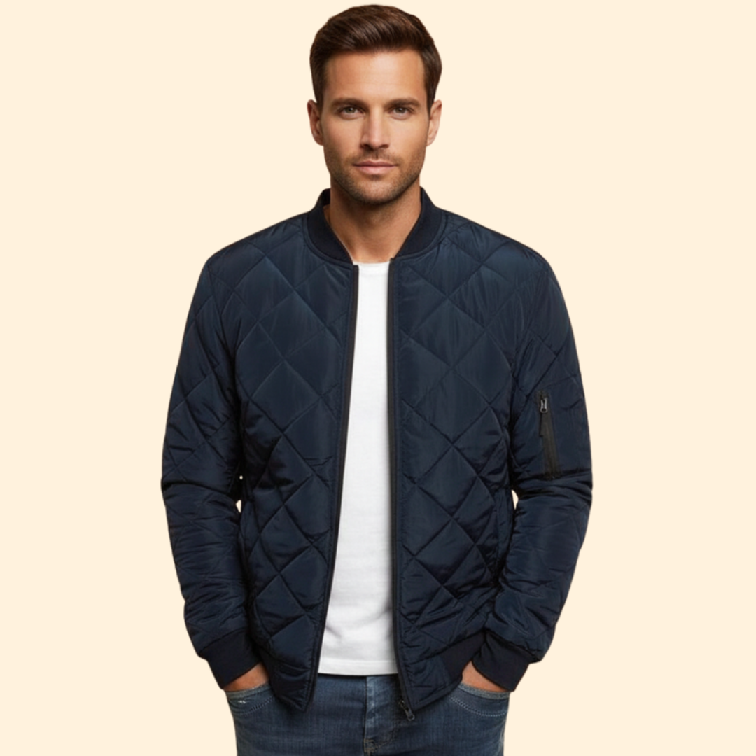 Men’s Diamond-Quilted Jacket with Front Zipper