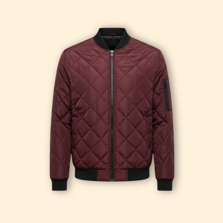 Men’s Diamond-Quilted Jacket with Front Zipper