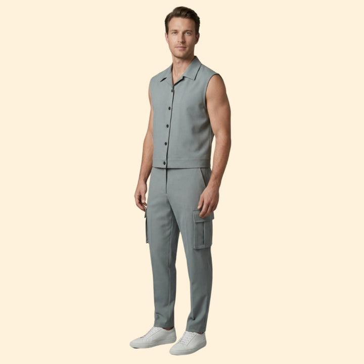 Men’s Sleeveless Jumpsuit with Button Closure