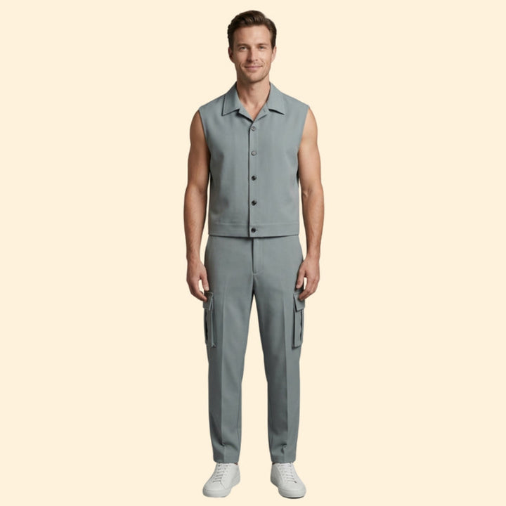 Men’s Sleeveless Jumpsuit with Button Closure