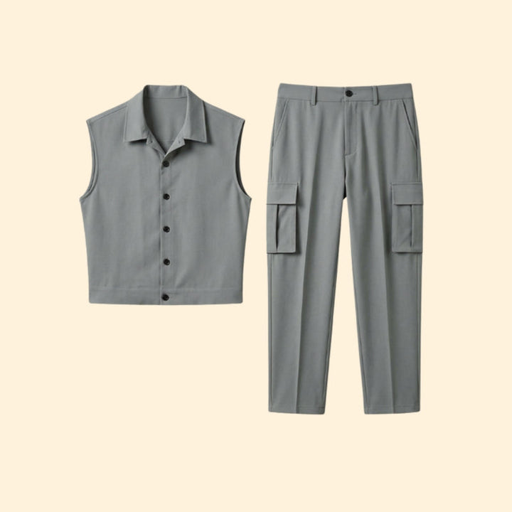 Men’s Sleeveless Jumpsuit with Button Closure