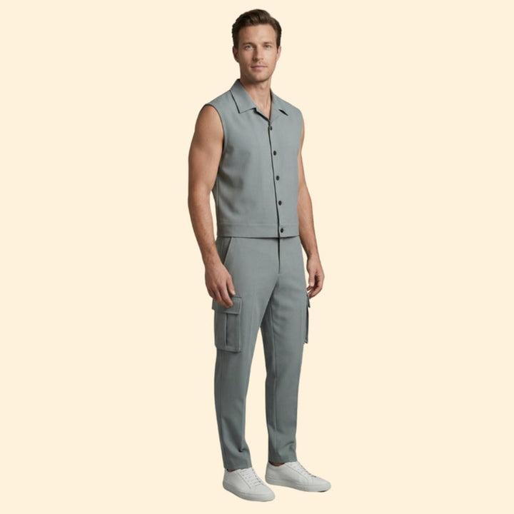 Men’s Sleeveless Jumpsuit with Button Closure