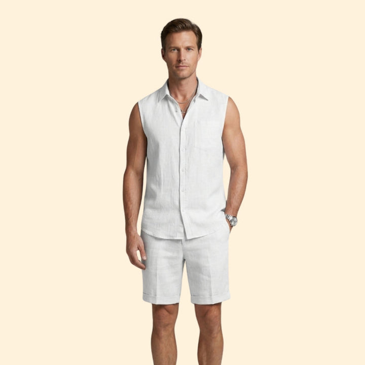 Men’s Sleeveless Shirt and Drawstring Shorts Set