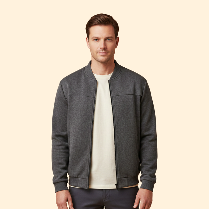 Men’s Sporty Bomber Jacket with Ribbed Trim Design