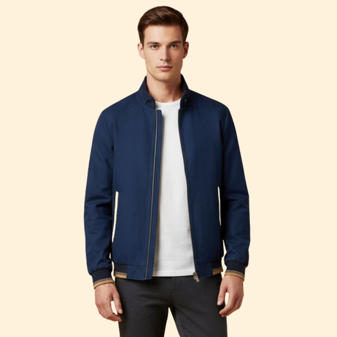 Men’s Cotton Bomber Jacket with Stand-Up Collar