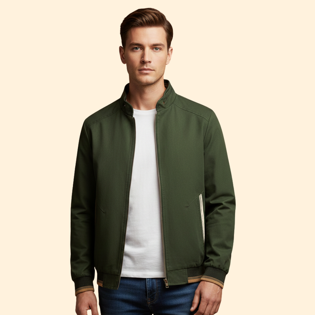 Men’s Cotton Bomber Jacket with Stand-Up Collar