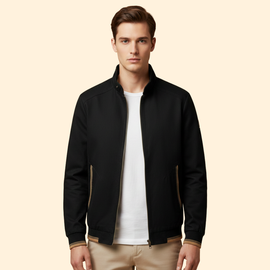 Men’s Cotton Bomber Jacket with Stand-Up Collar