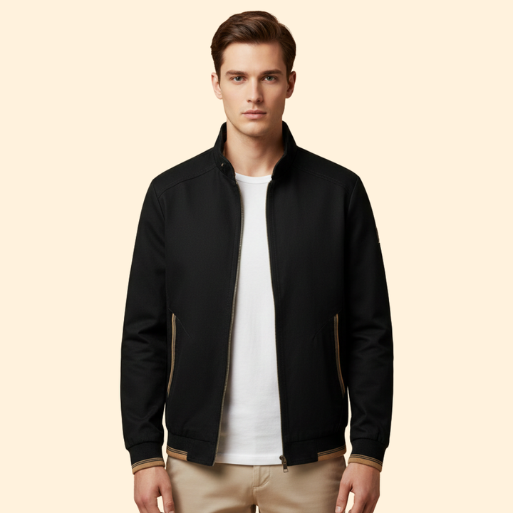 Men’s Cotton Bomber Jacket with Stand-Up Collar