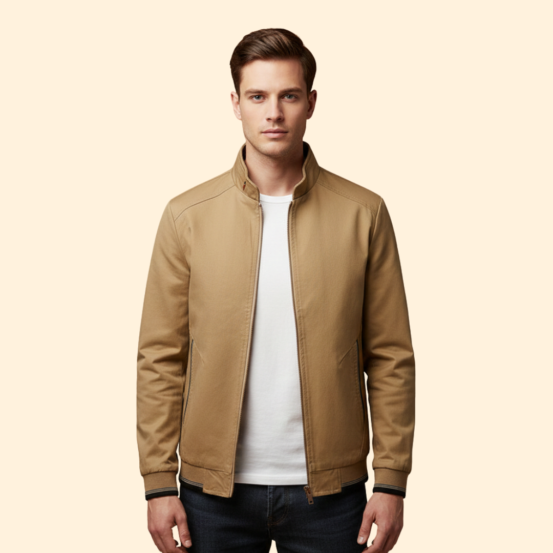 Men’s Cotton Bomber Jacket with Stand-Up Collar