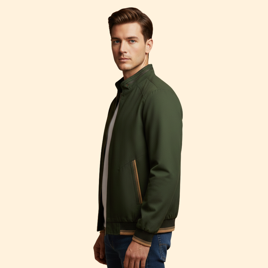 Men’s Cotton Bomber Jacket with Stand-Up Collar