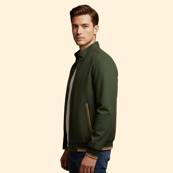 Men’s Cotton Bomber Jacket with Stand-Up Collar