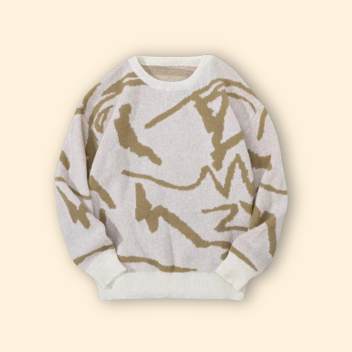 Men’s Sweater with Abstract Print and Ribbed Trim
