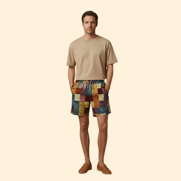 Men’s Swim Shorts with Multicolored Block Pattern