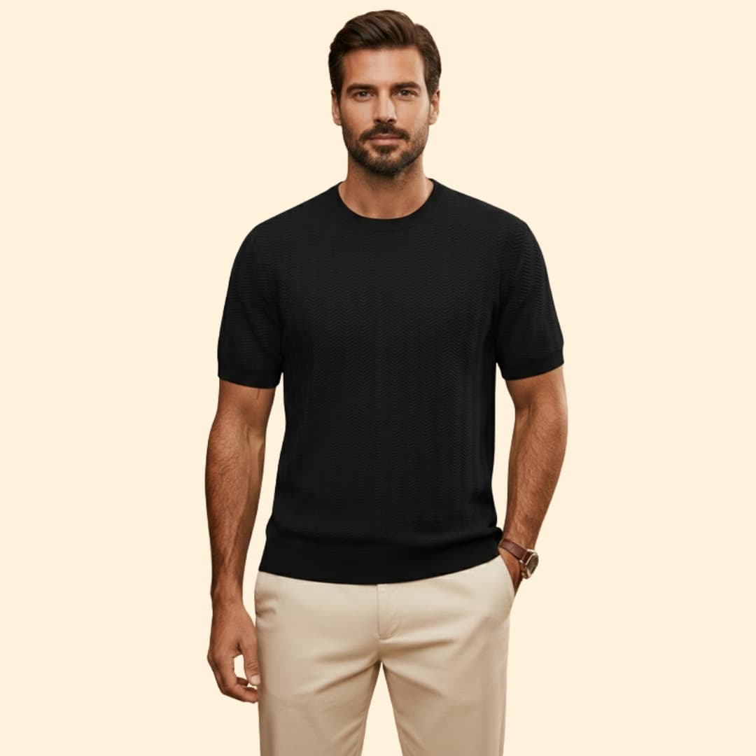 Men’s Textured Crew Neck Shirt with Ribbed Cuffs