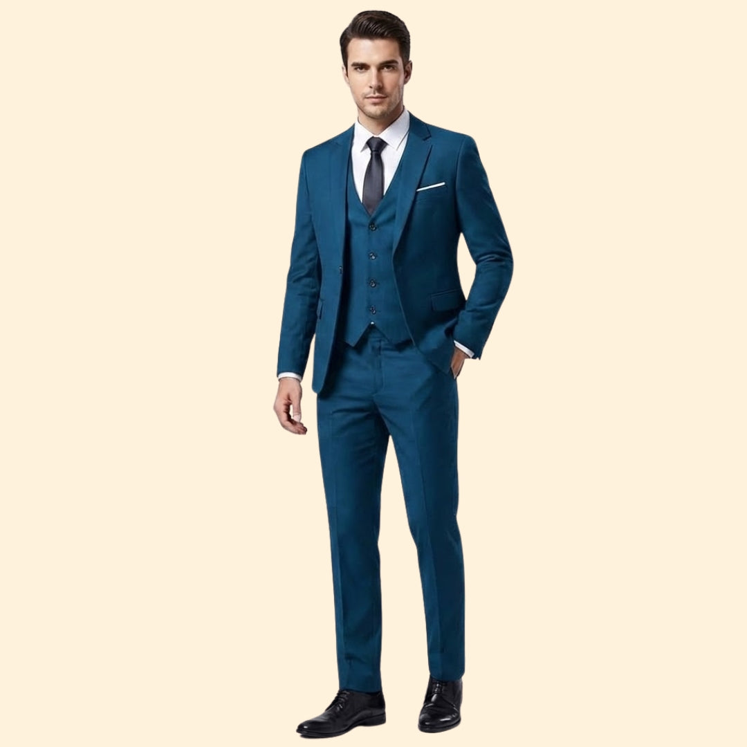 Men’s Three-Piece Suit with Flat-Front Pants