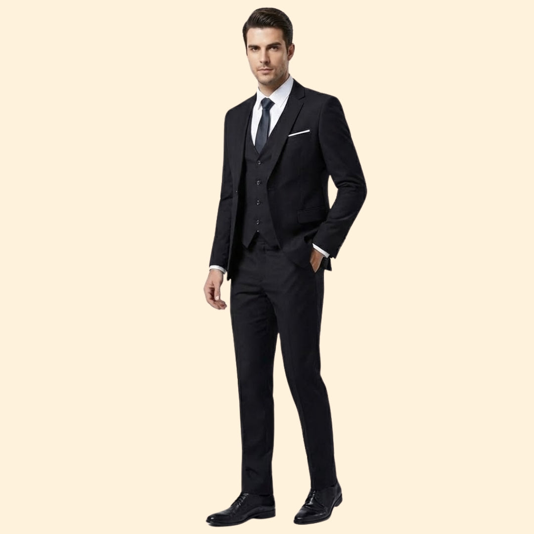 Men’s Three-Piece Suit with Flat-Front Pants