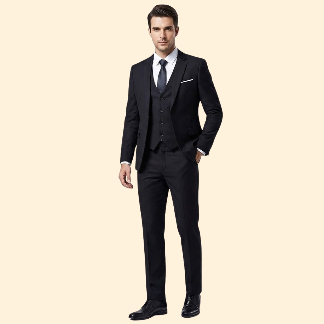 Men’s Three-Piece Suit with Flat-Front Pants