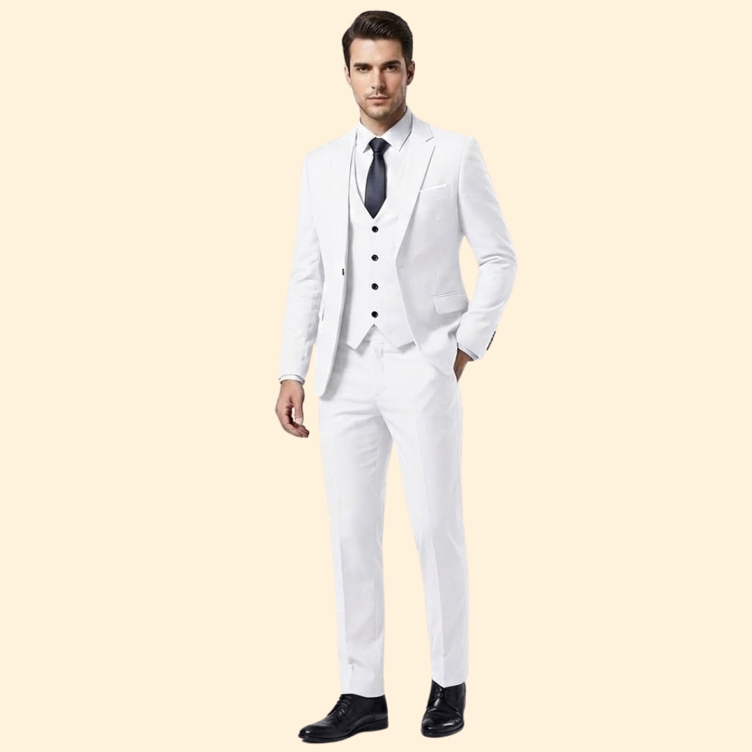 Men’s Three-Piece Suit with Flat-Front Pants