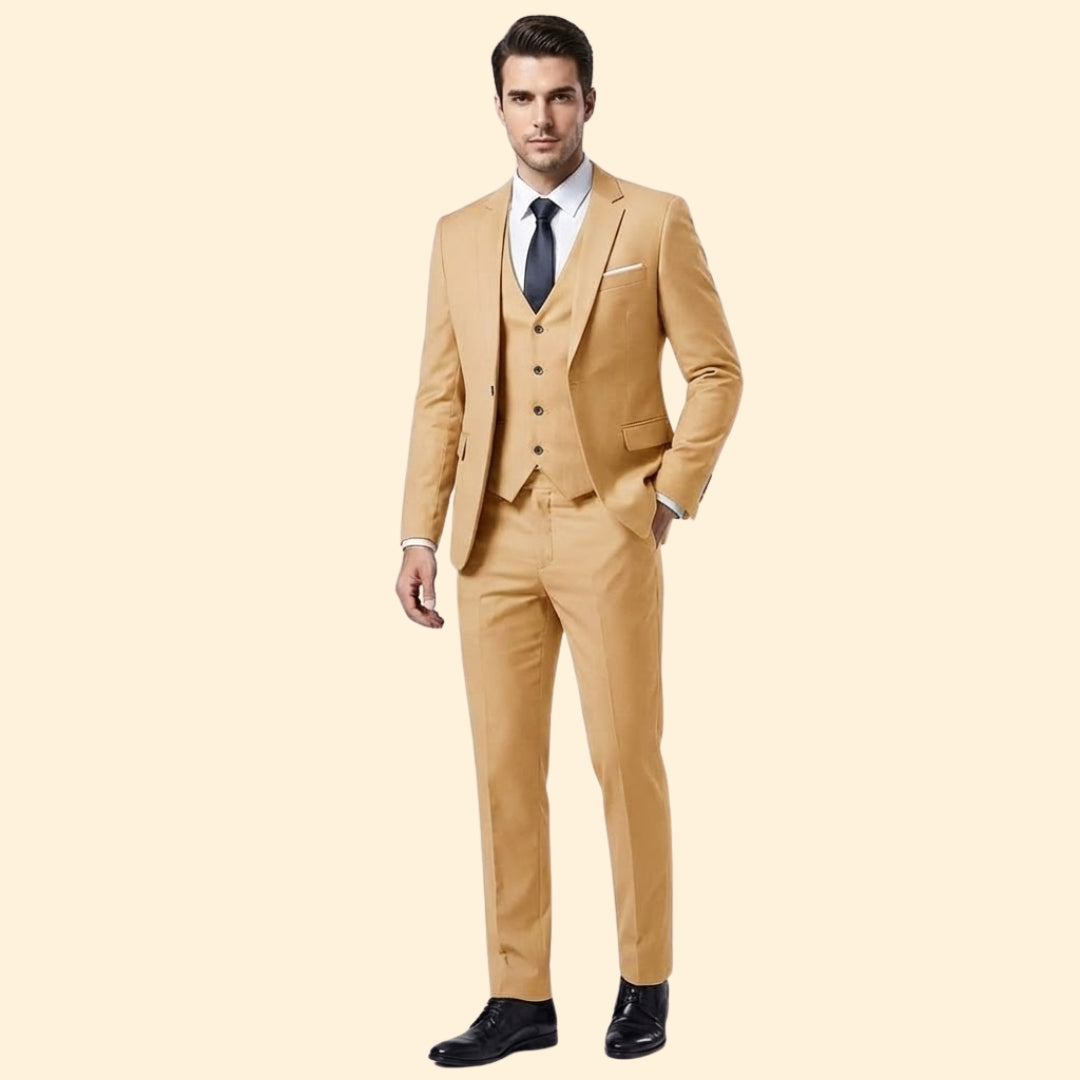 Men’s Three-Piece Suit with Flat-Front Pants