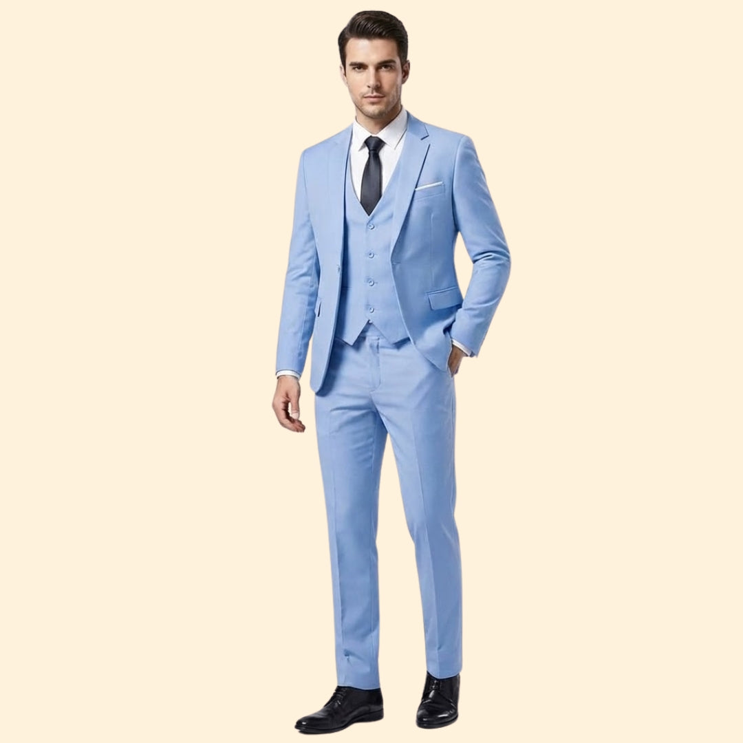 Men’s Three-Piece Suit with Flat-Front Pants
