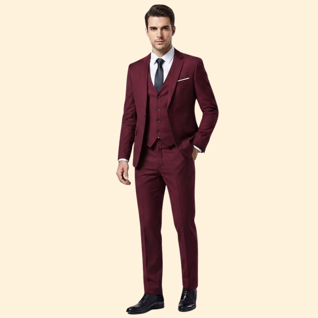 Men’s Three-Piece Suit with Flat-Front Pants