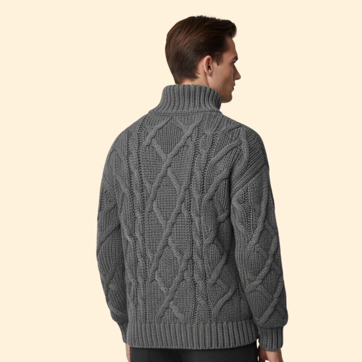 Men’s Turtleneck Sweater with Cable Knit Pattern