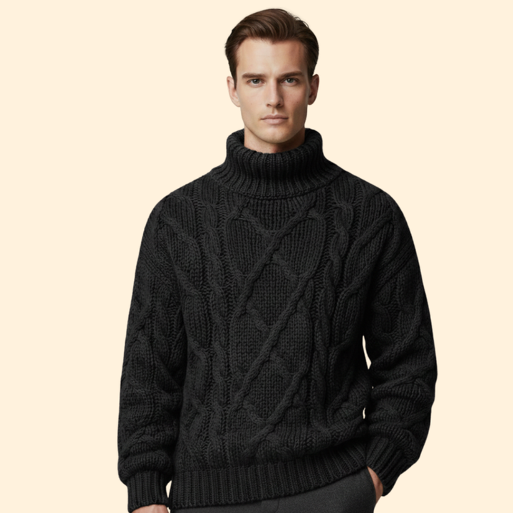 Men’s Turtleneck Sweater with Cable Knit Pattern