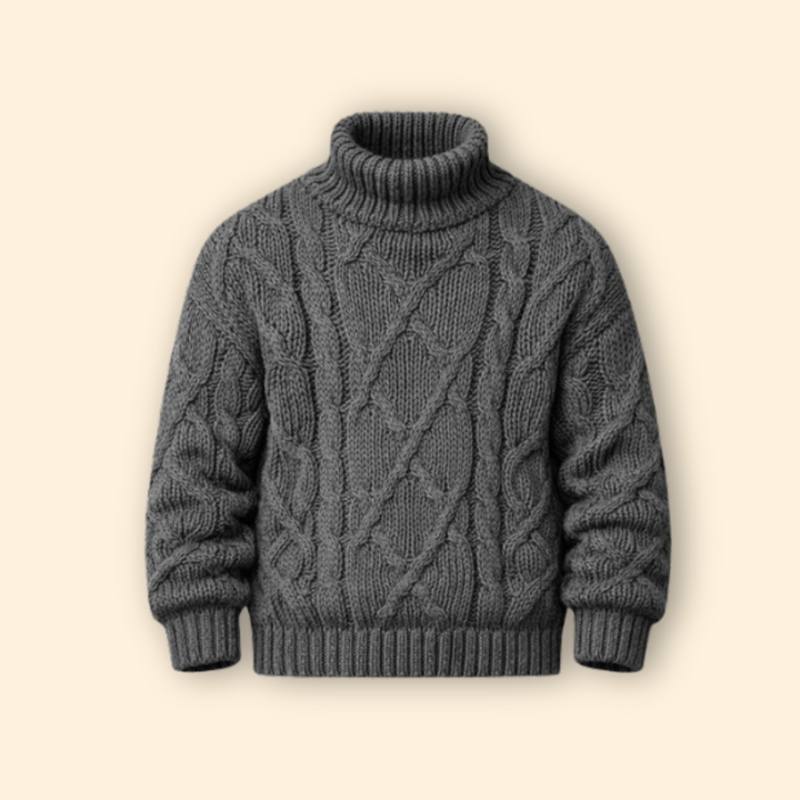 Men’s Turtleneck Sweater with Cable Knit Pattern