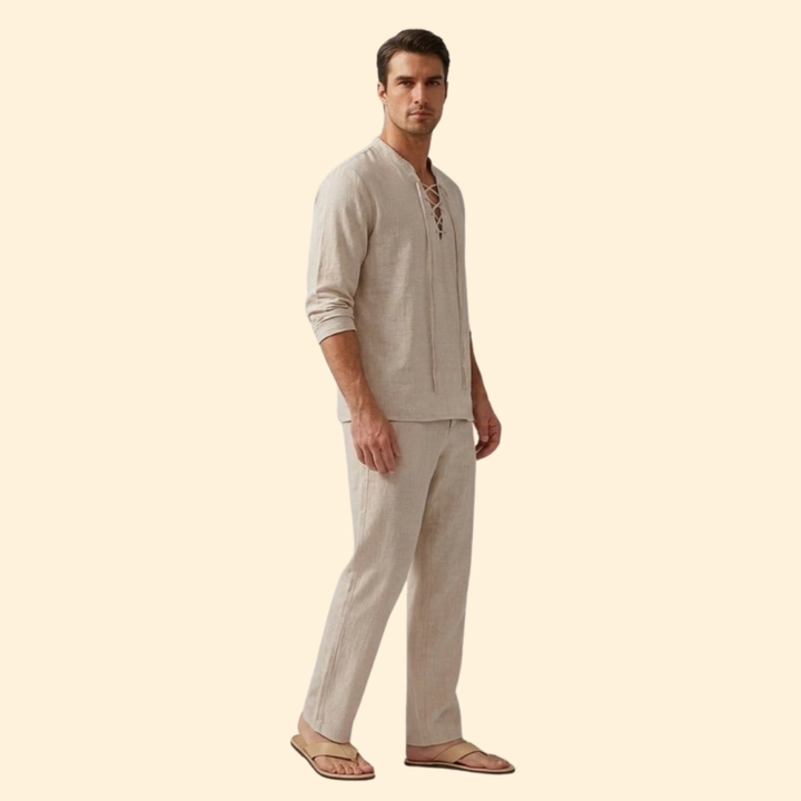 Men’s Two-Piece Set with Lace-Up Shirt