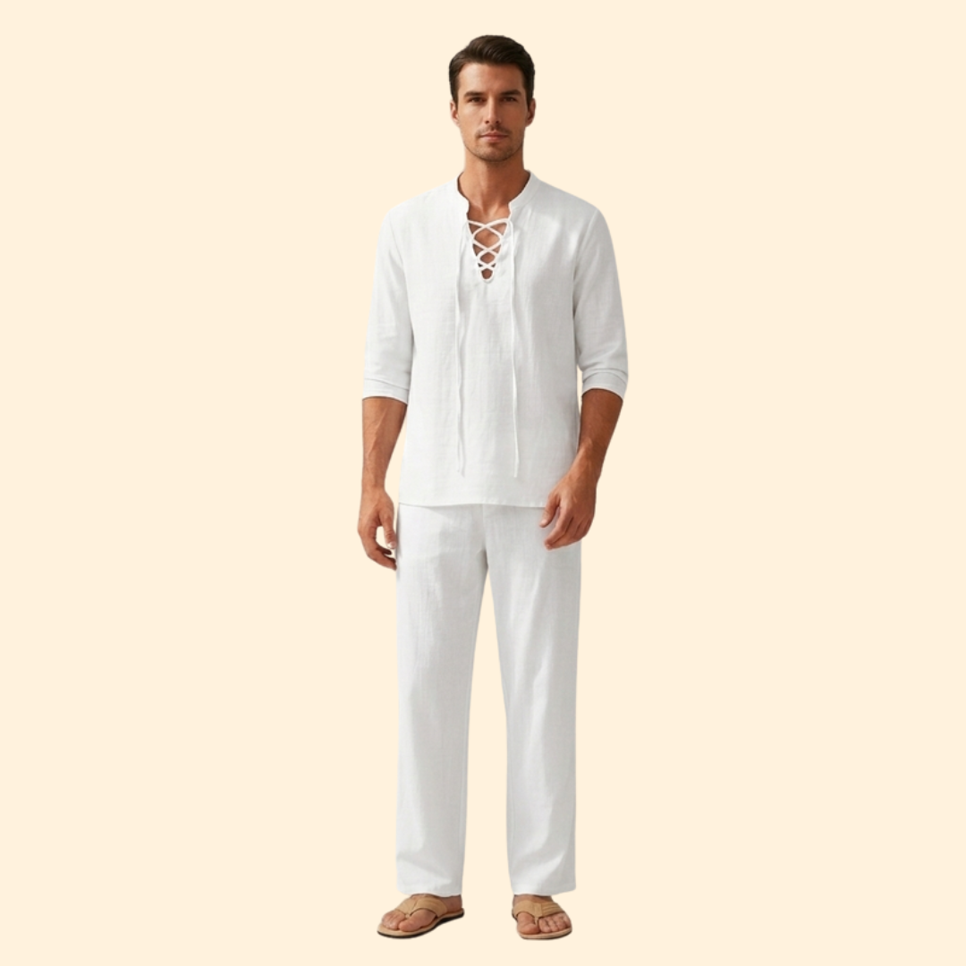 Men’s Two-Piece Set with Lace-Up Shirt