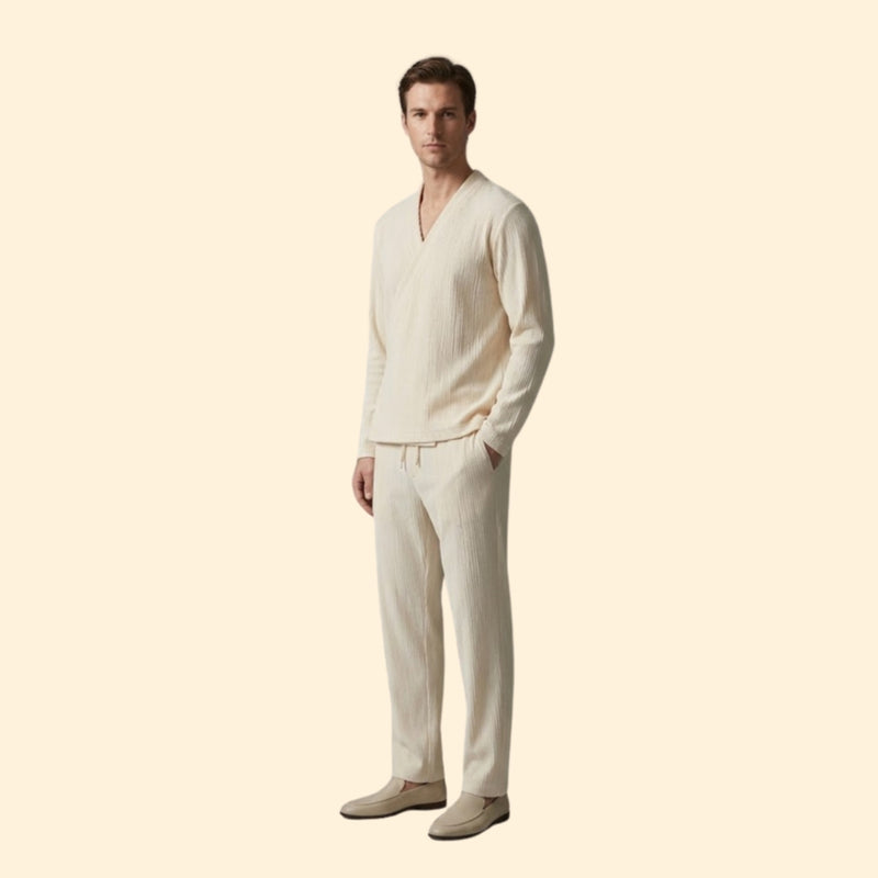 Men’s V-Neck Shirt and Drawstring Pants Set