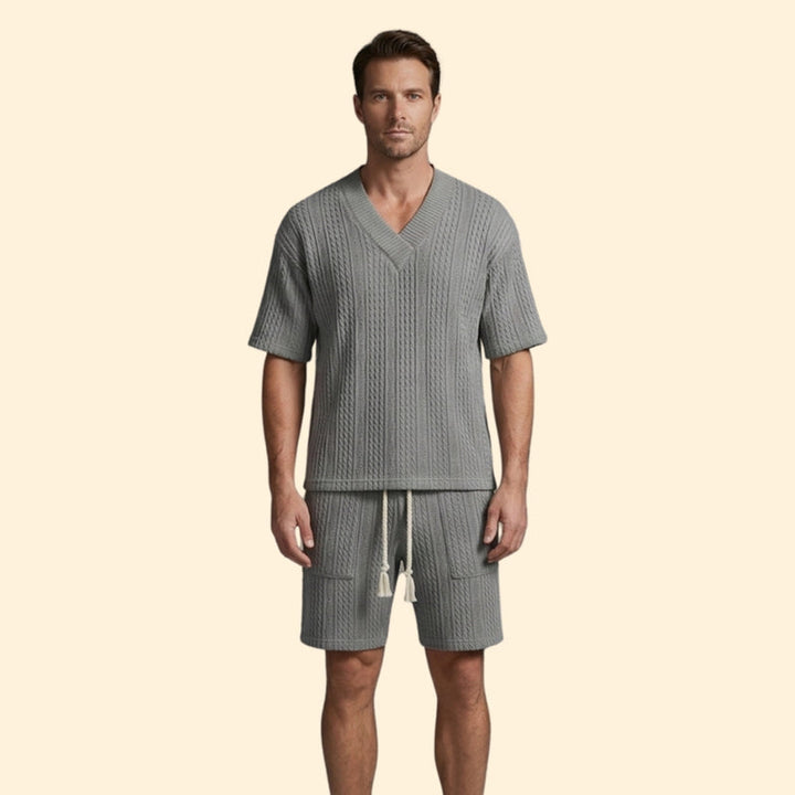 Men’s V-Neck Shirt and Drawstring Shorts Set