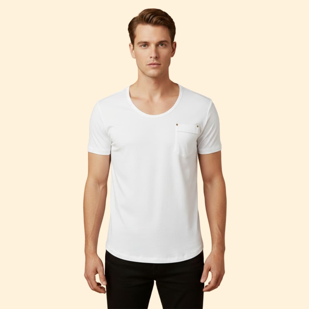 Men’s V-Neck Shirt with Chest Pocket Detail