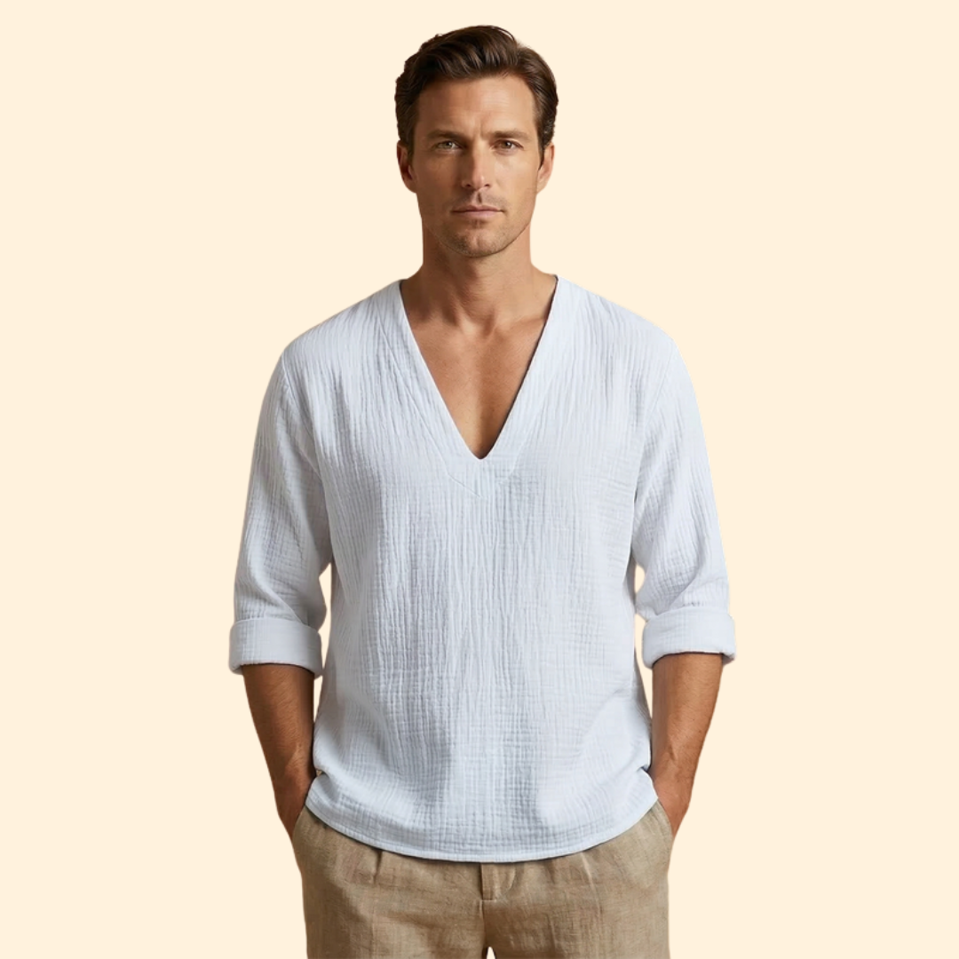 Men’s V-Neck T-Shirt with Rolled Sleeves