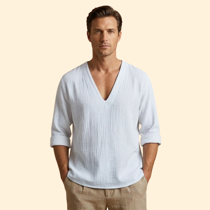 Men’s V-Neck T-Shirt with Rolled Sleeves