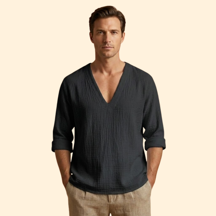 Men’s V-Neck T-Shirt with Rolled Sleeves