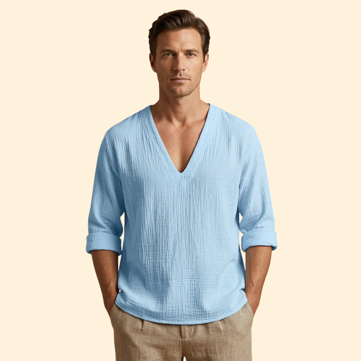 Men’s V-Neck T-Shirt with Rolled Sleeves